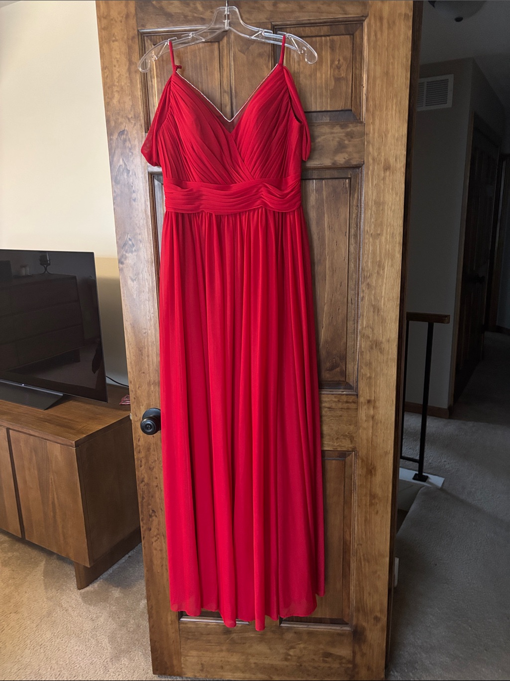 Red V-Neck Spaghetti Strap Evening Dress - Nwt